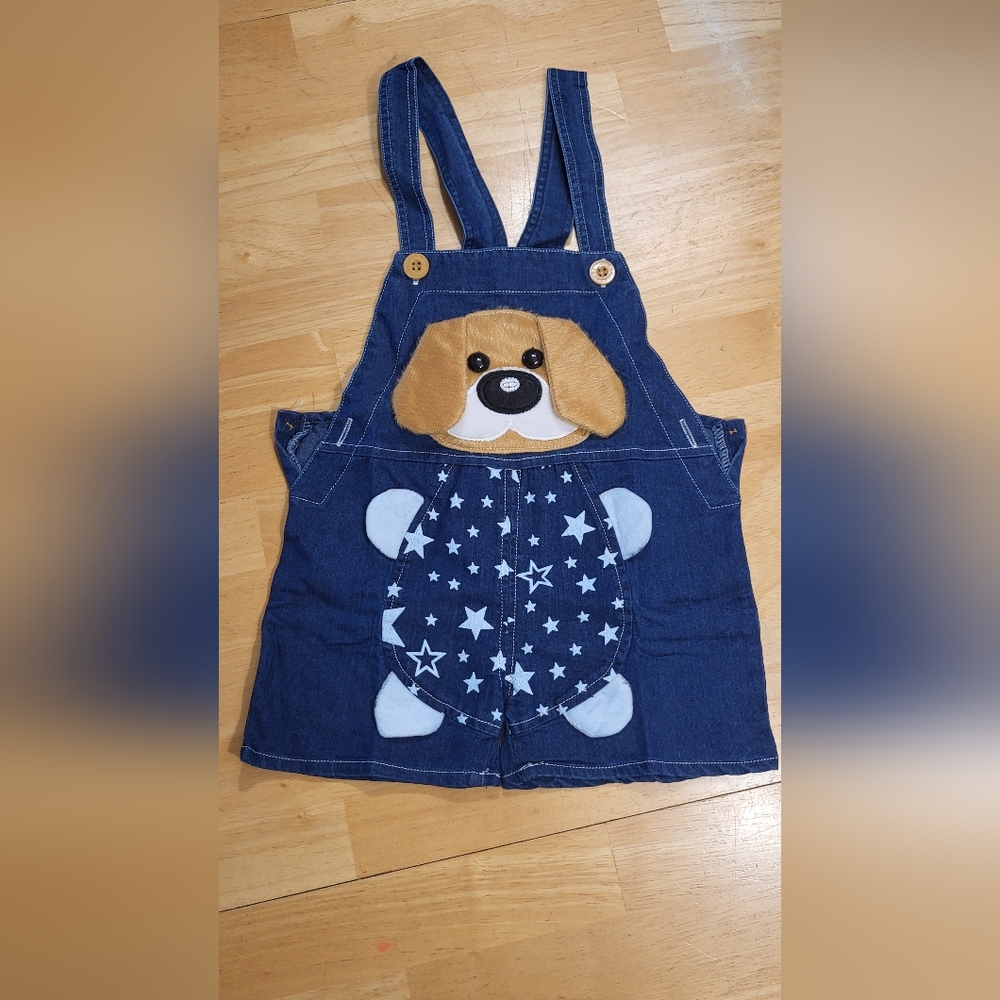 Bib Overall Shorts Blue Jeans Size 2 - 3 Years Toddler Puppy Jumpsuit Shorts